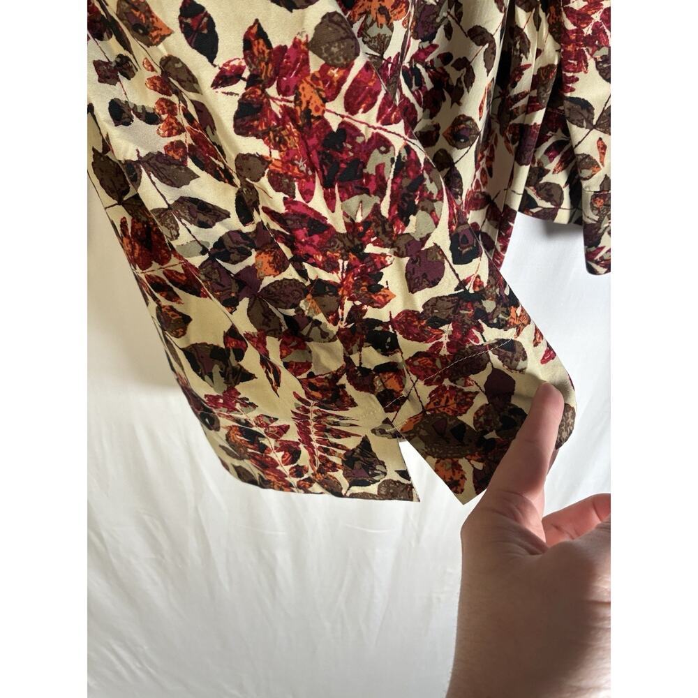 J Jill Womens M Cream Autumn Leaf Print Viscose Button Back Tunic Top Coastal - Picture 7 of 9